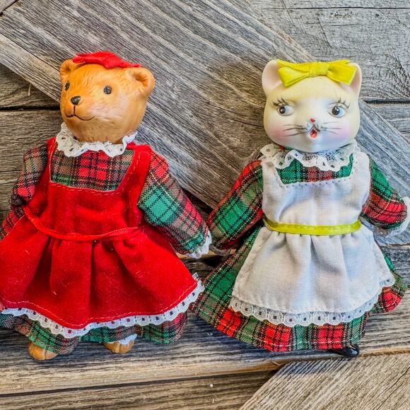 1970’s Special Appts-Vintage Porcelain Animal Dolls in Holiday Clothing-Set of 4 - Picture 3 of 11